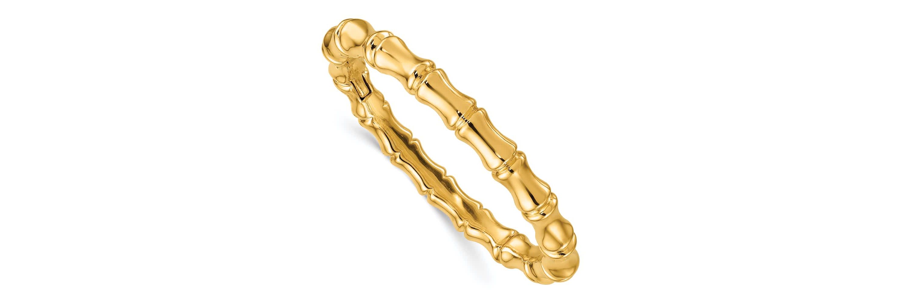 14K Yellow Gold Polished Bamboo Hinged Bangle