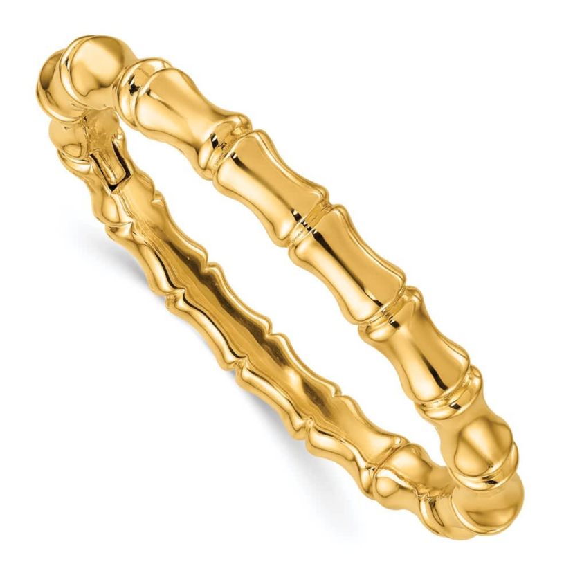 14K Yellow Gold Polished Bamboo Hinged Bangle