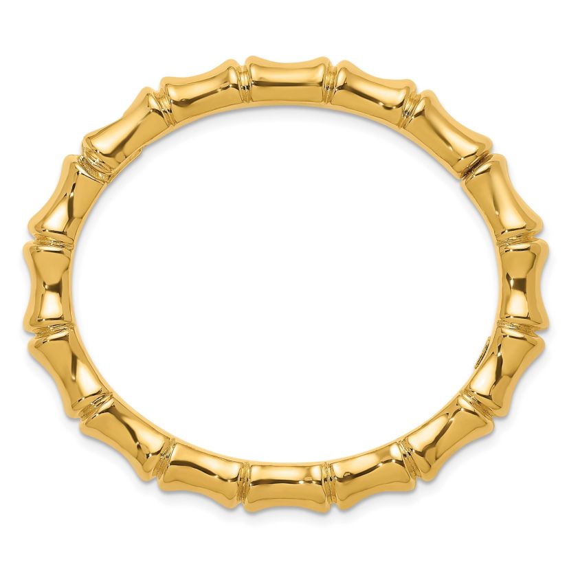 14K Yellow Gold Polished Bamboo Hinged Bangle
