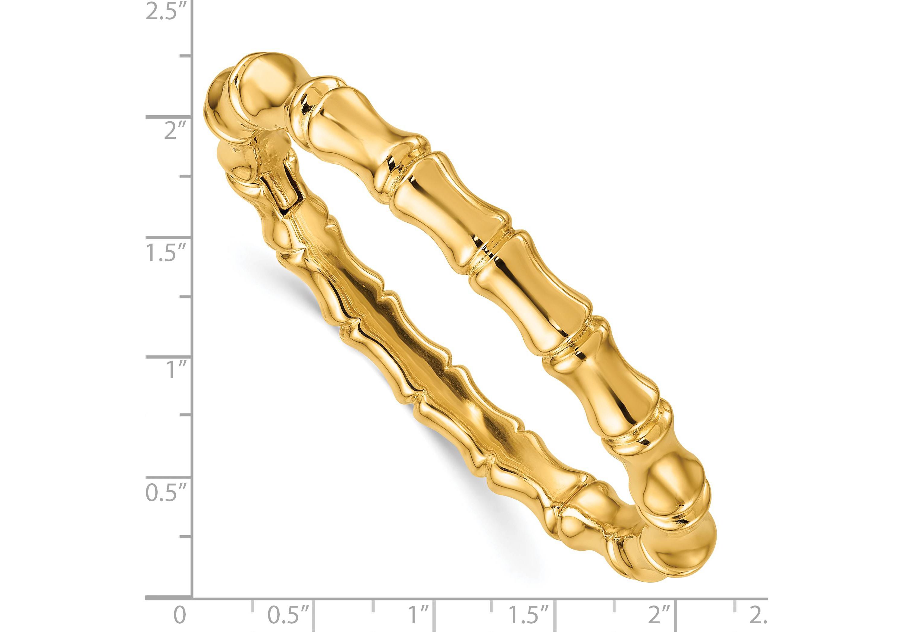 14K Yellow Gold Polished Bamboo Hinged Bangle