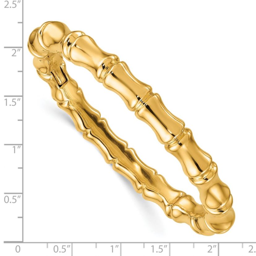 14K Yellow Gold Polished Bamboo Hinged Bangle