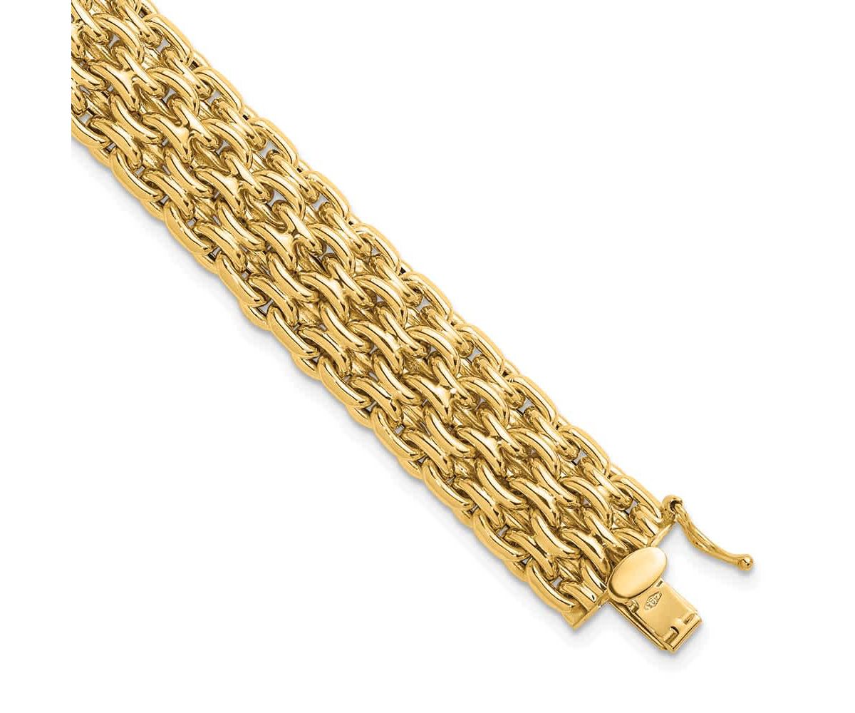 14K Yellow Gold Polished Fancy Woven Chain Bracelet