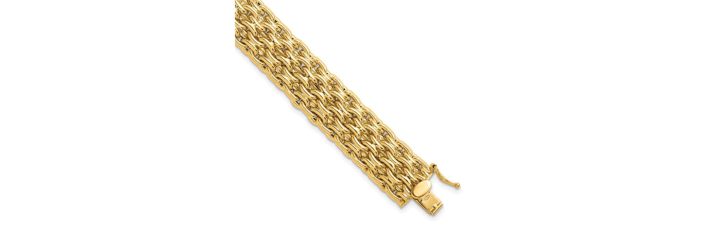 14K Yellow Gold Polished Fancy Woven Chain Bracelet