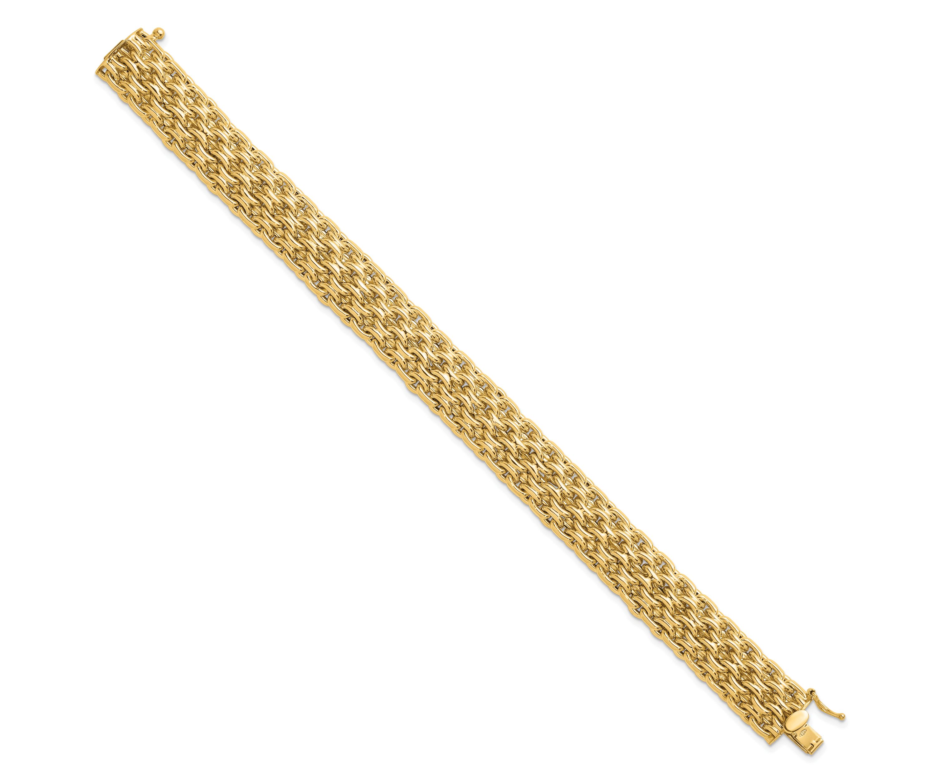 14K Yellow Gold Polished Fancy Woven Chain Bracelet
