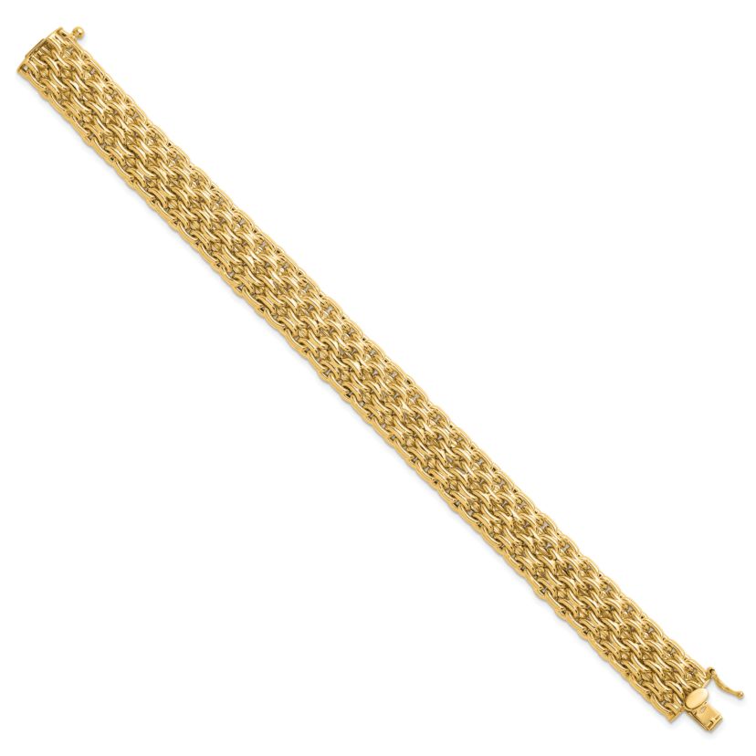 14K Yellow Gold Polished Fancy Woven Chain Bracelet