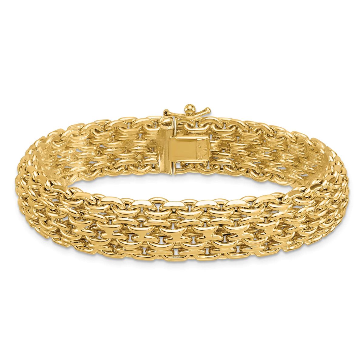 14K Yellow Gold Polished Fancy Woven Chain Bracelet