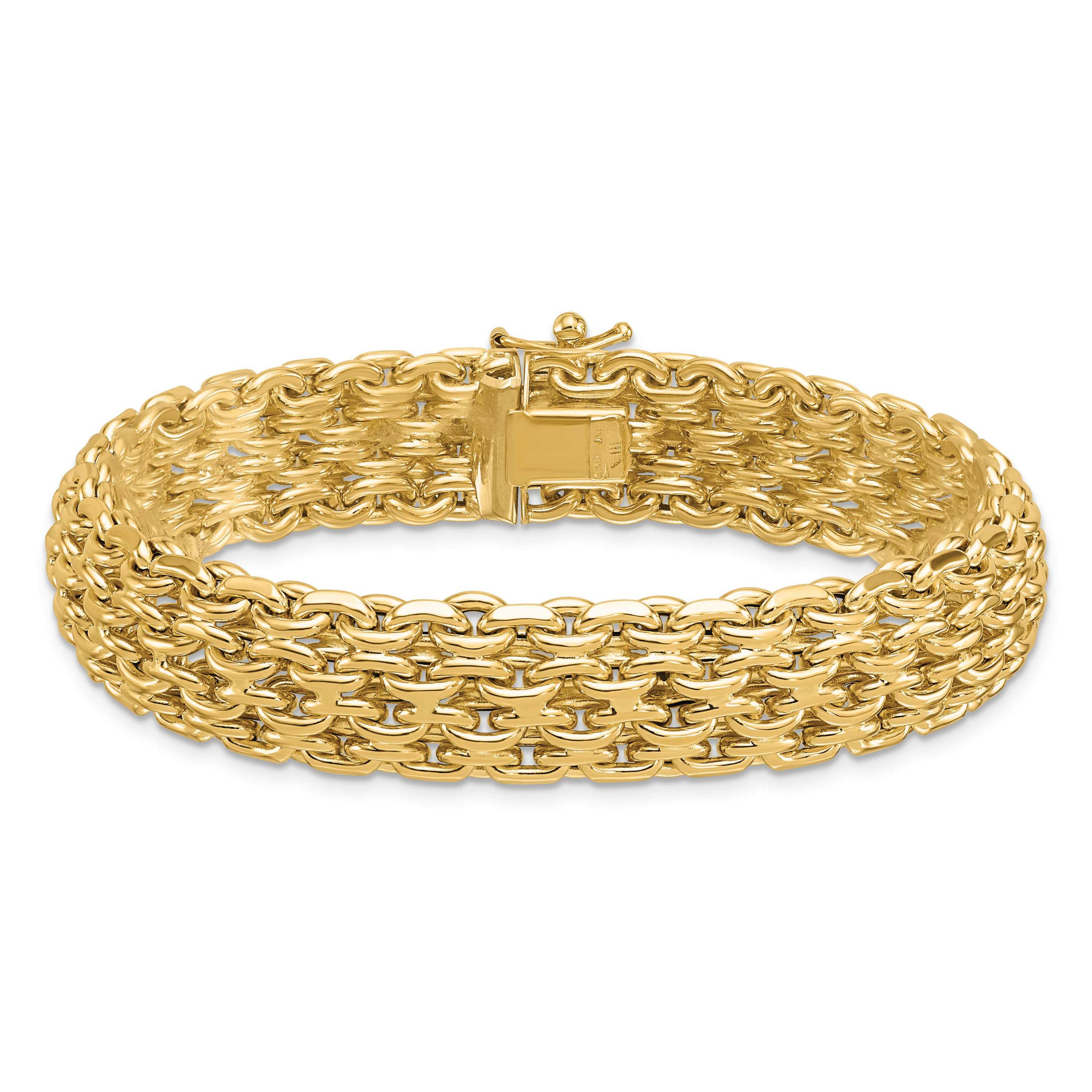 14K Yellow Gold Polished Fancy Woven Chain Bracelet