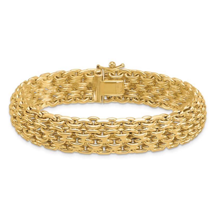 14K Yellow Gold Polished Fancy Woven Chain Bracelet