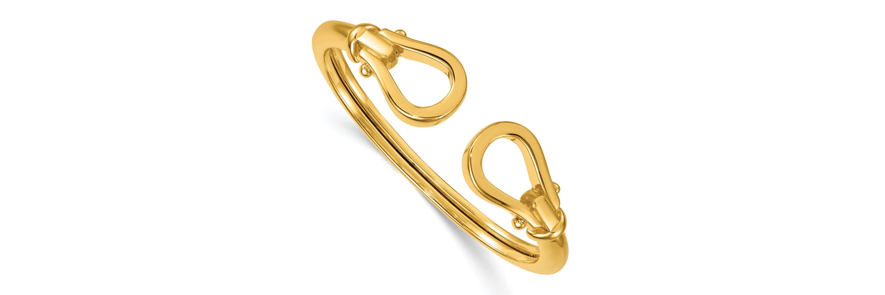 14K Yellow Gold Polished Double Loop Knot Flexible Cuff Bangle