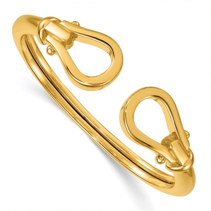 14K Yellow Gold Polished Double Loop Knot Flexible Cuff Bangle