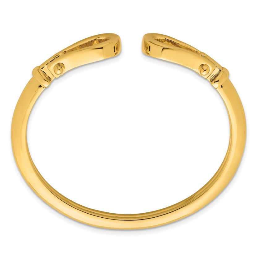 14K Yellow Gold Polished Double Loop Knot Flexible Cuff Bangle
