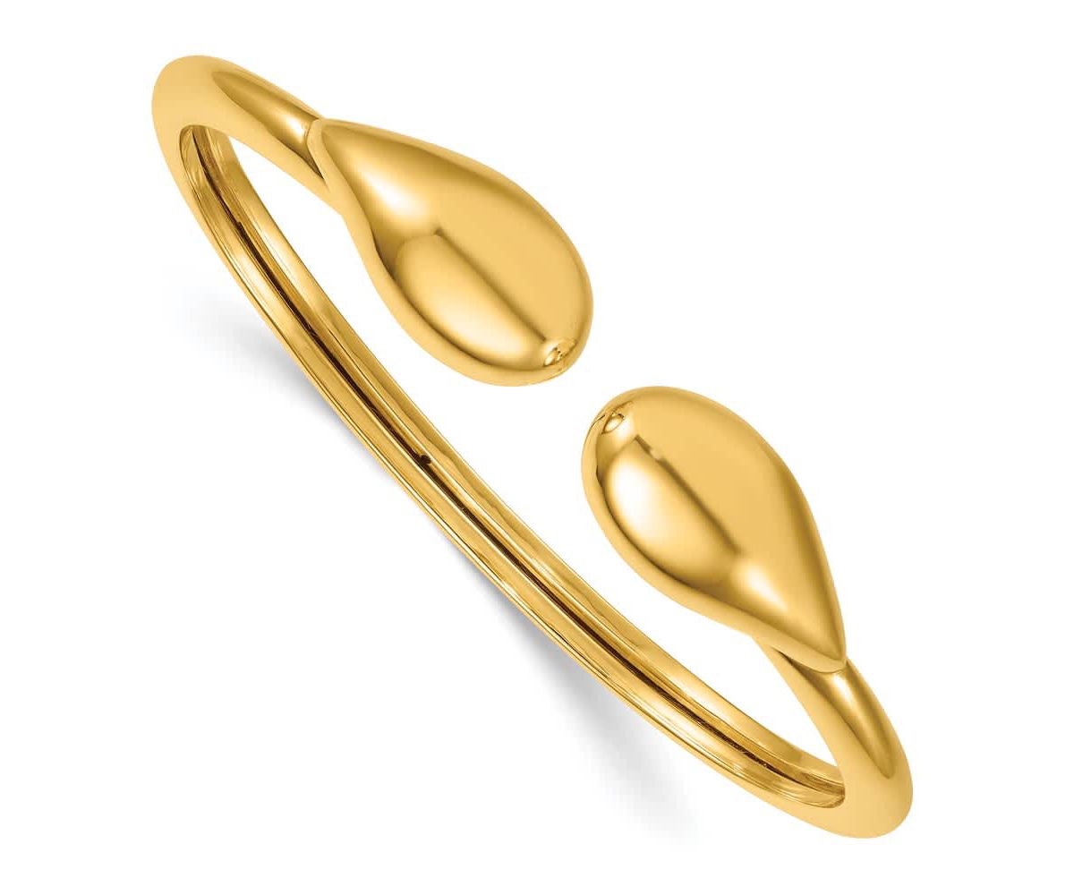 14K Yellow Gold Polished Teardrop Flexible Cuff Bangle