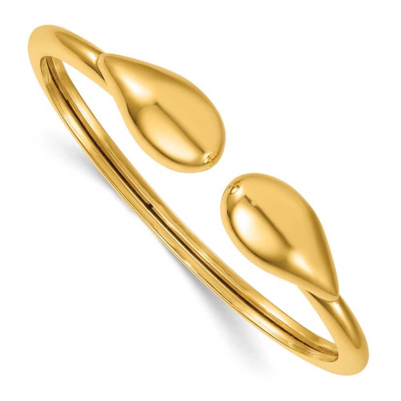 14K Yellow Gold Polished Teardrop Flexible Cuff Bangle