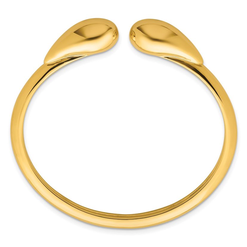 14K Yellow Gold Polished Teardrop Flexible Cuff Bangle