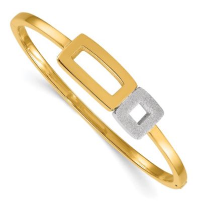 Belk & Co 14K Two-tone Polished Textured Finished Square Hinged Bangle, 7 in