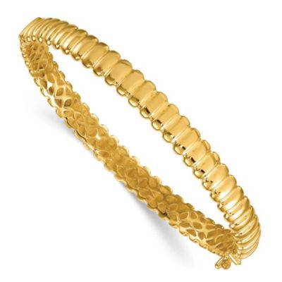 Belk & Co 14K Yellow Gold Polished Grooved Hinged with Safety Clasp Bangle