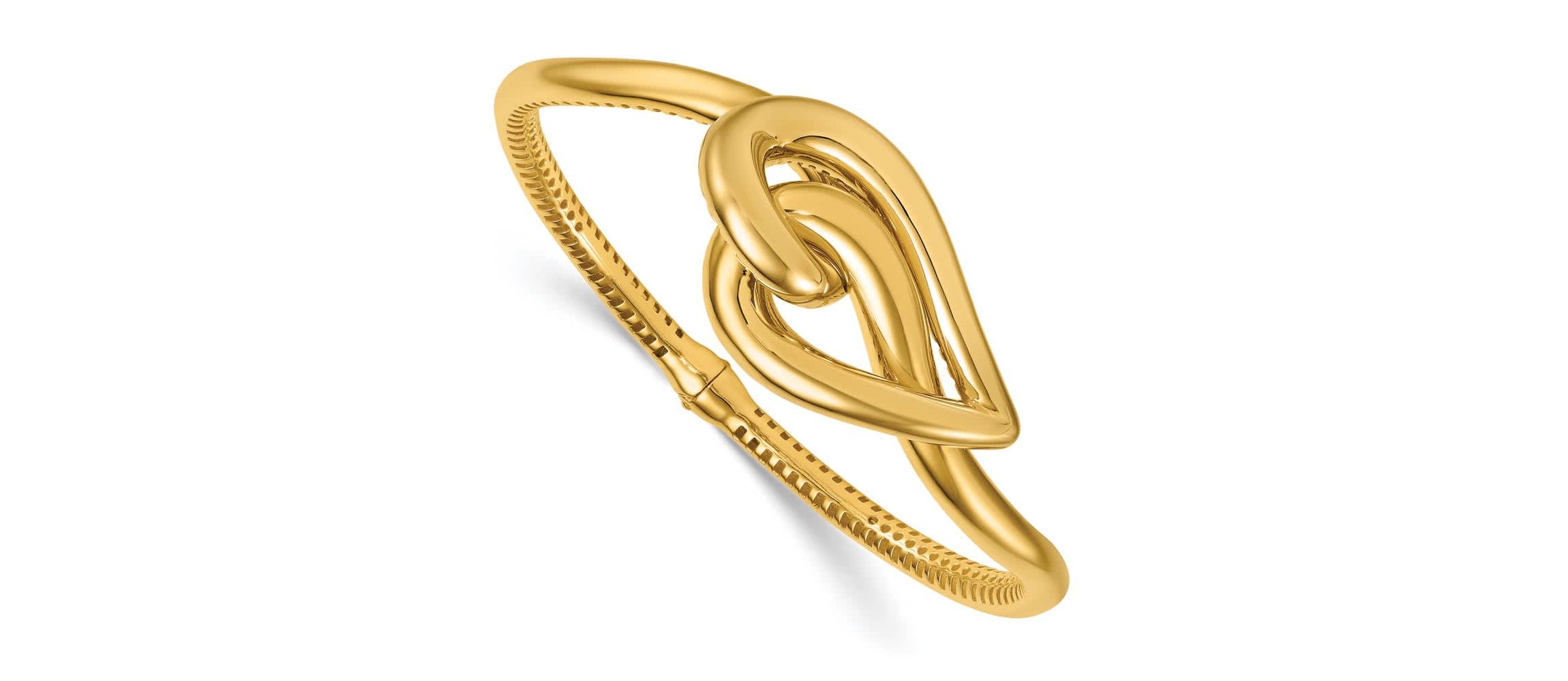 14K Yellow Gold Puffed Heart Hinged Bangle