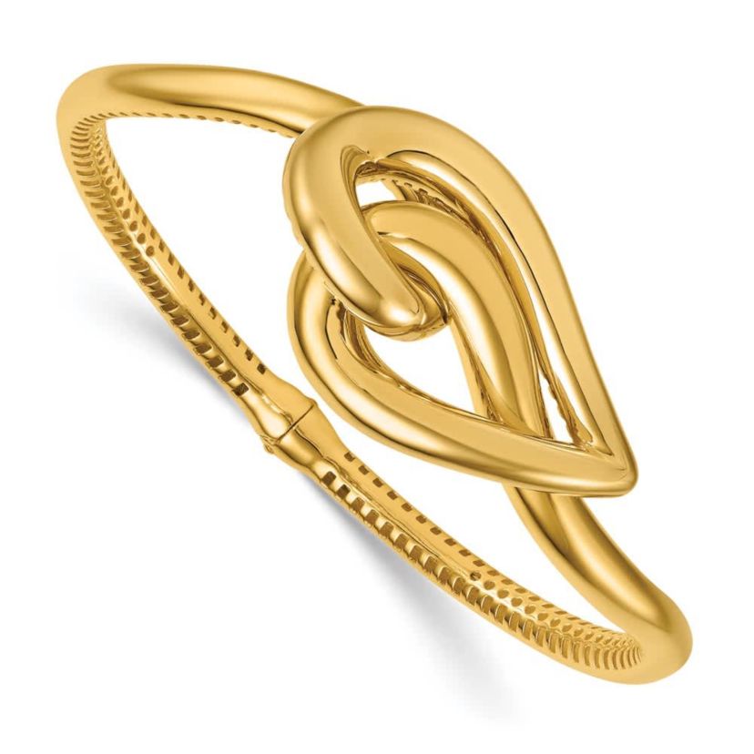 14K Yellow Gold Puffed Heart Hinged Bangle