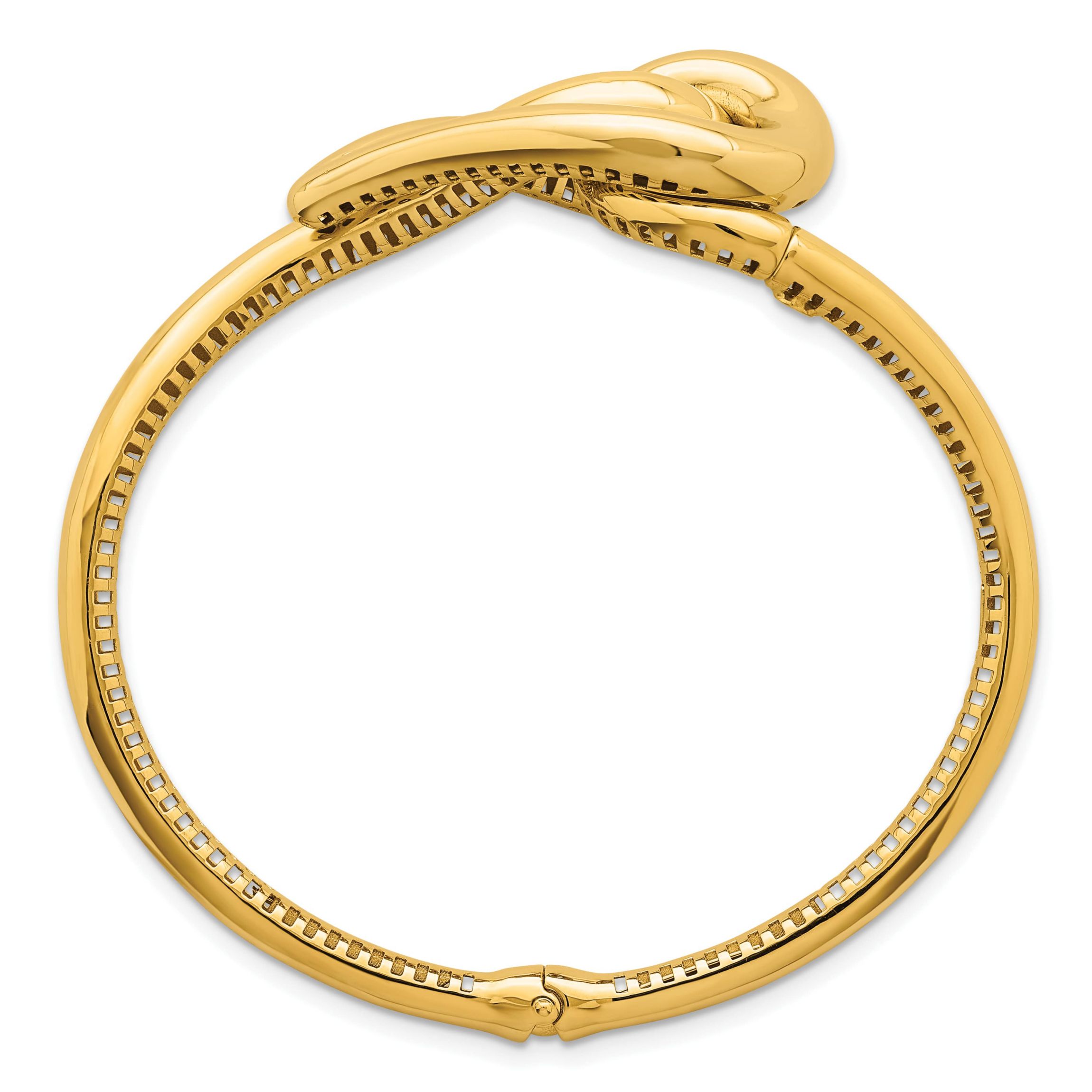14K Yellow Gold Puffed Heart Hinged Bangle
