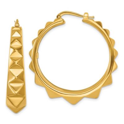 Belk & Co 14K Yellow Gold Polished and Studded Graduated Round Hoop Earrings