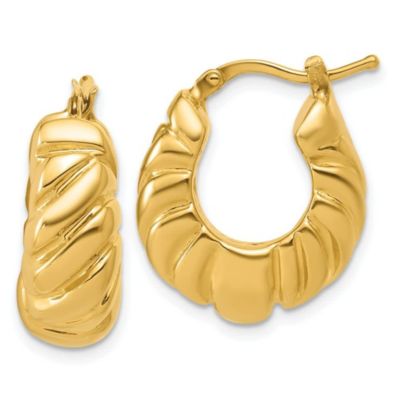 Belk & Co 14K Yellow Gold Polished and Grooved Graduated Hollow Hoop Earrings