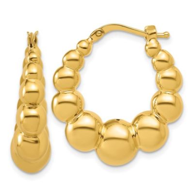 Belk & Co 14K Yellow Gold Polished and Beaded Graduated Hollow Hoop Earrings