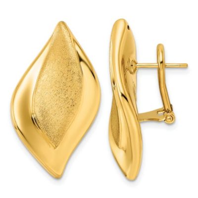 Belk & Co 14K Yellow Gold Polished and Satin Waved Leaf Omega Back Earrings