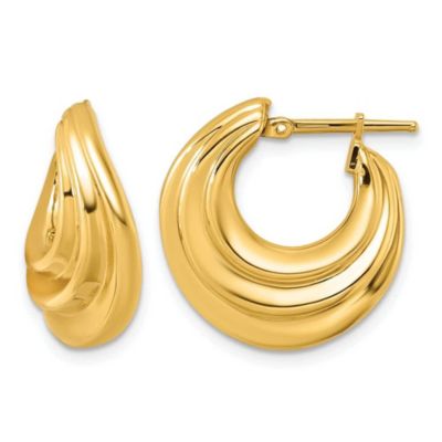 Belk & Co 14K Yellow Gold Polished Tri-Layer Waved Hoop Earrings