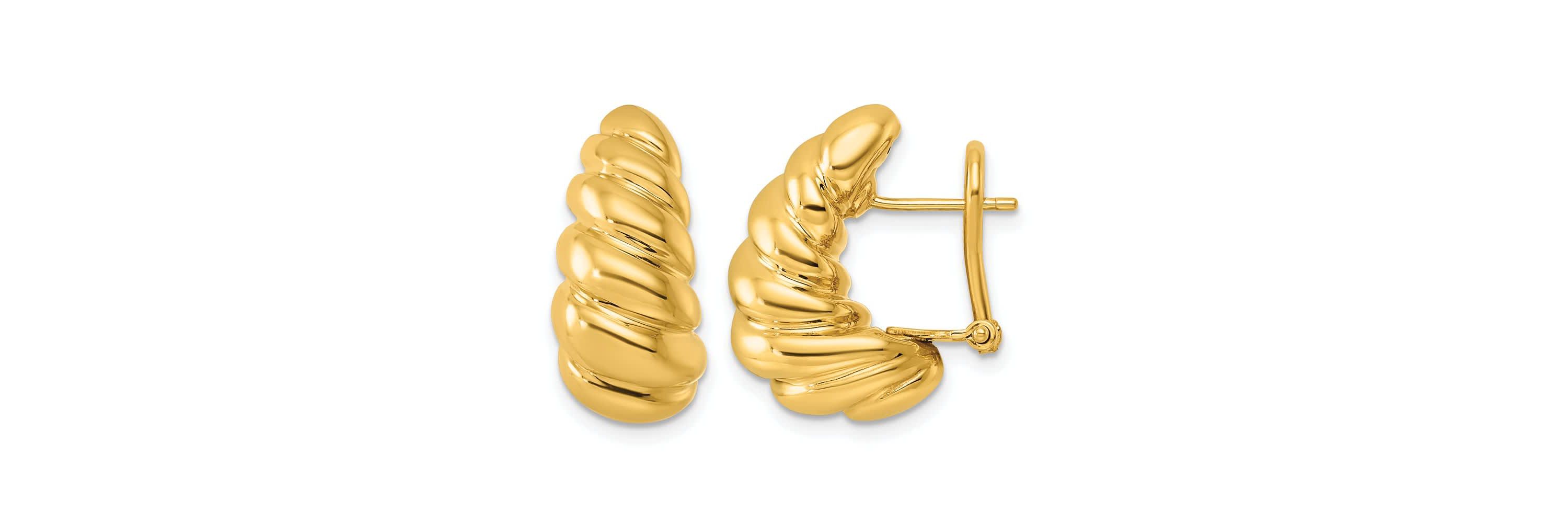 14K Yellow Gold Polished Twisted Crescent Omega Back Earrings