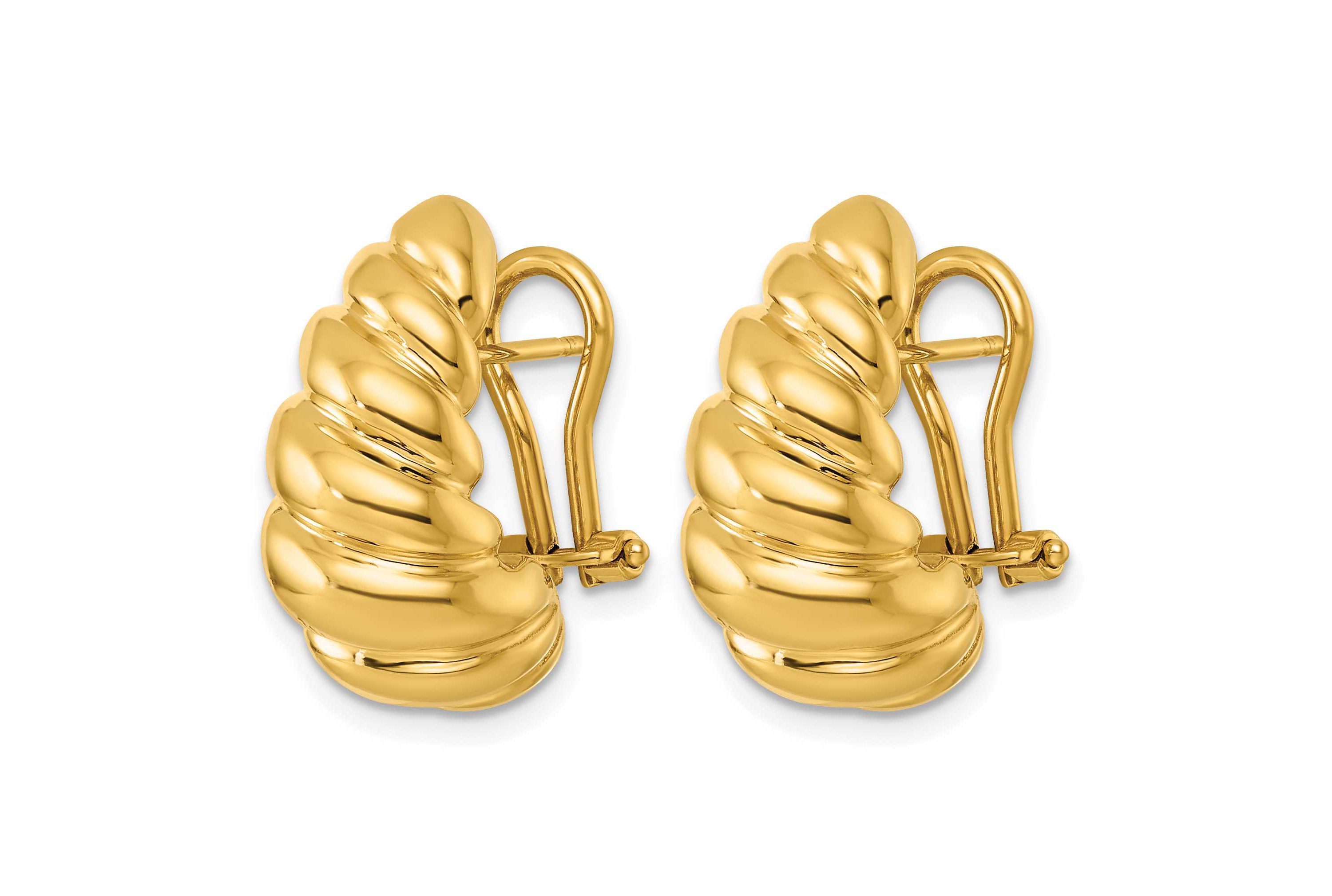 14K Yellow Gold Polished Twisted Crescent Omega Back Earrings