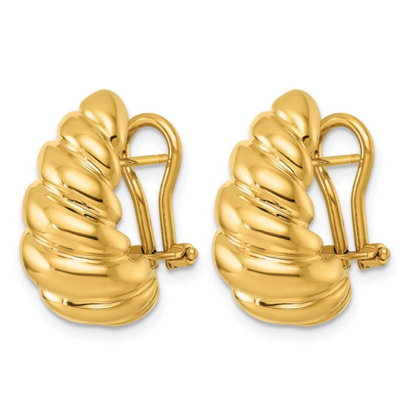 14K Yellow Gold Polished Twisted Crescent Omega Back Earrings