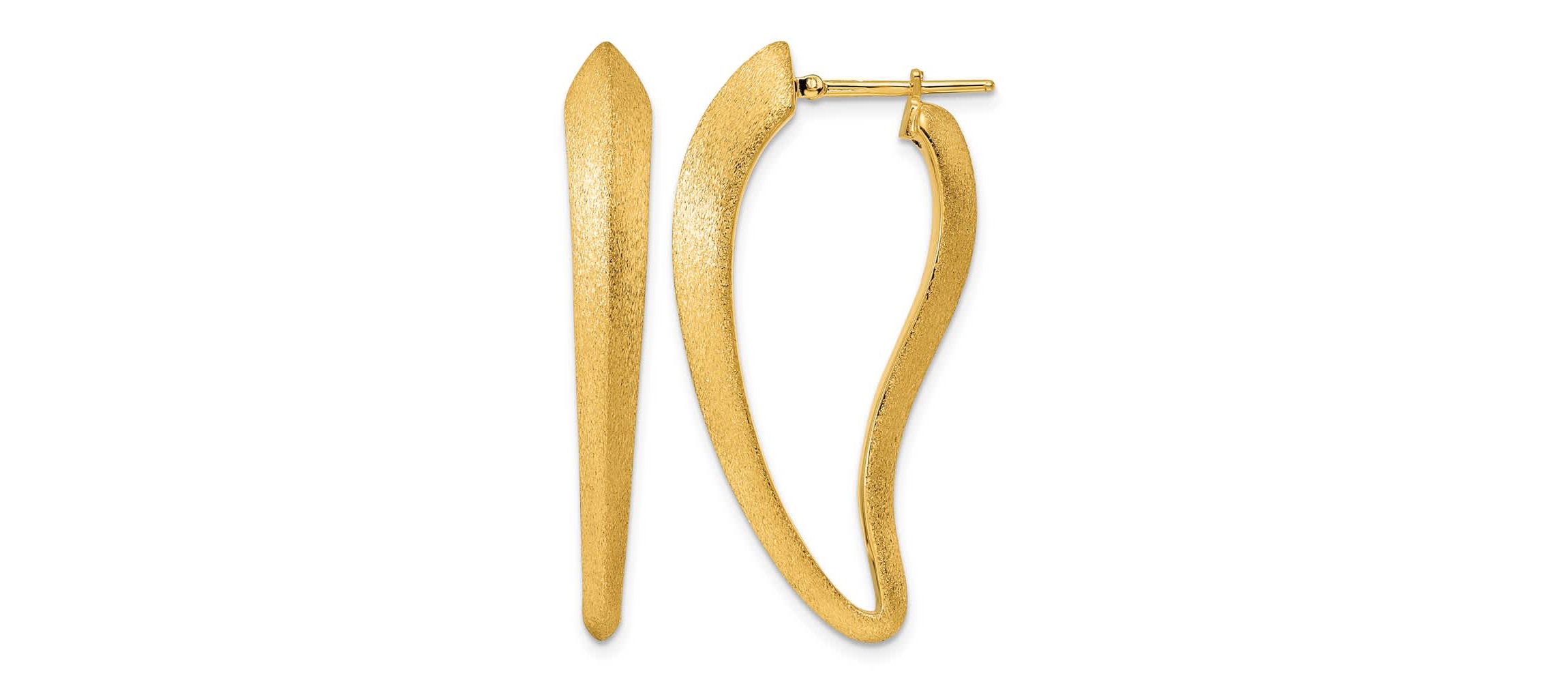 14K Yellow Gold Polished and Satin Tapered Knife Edge Hoop Earrings