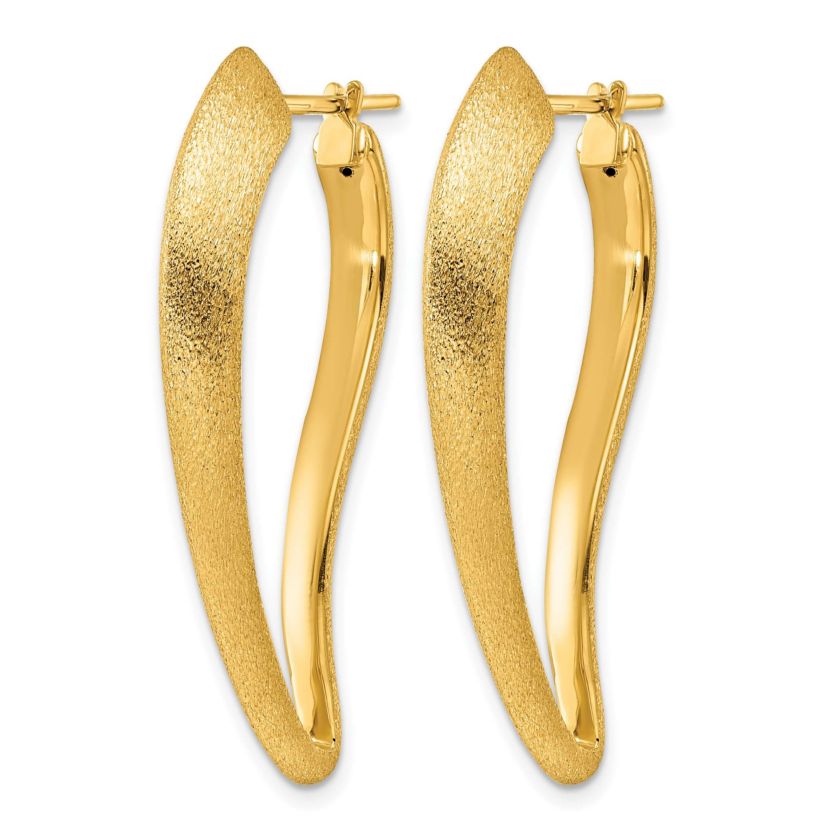 14K Yellow Gold Polished and Satin Tapered Knife Edge Hoop Earrings