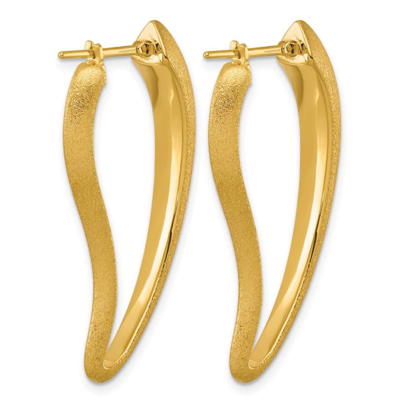 14K Yellow Gold Polished and Satin Tapered Knife Edge Hoop Earrings