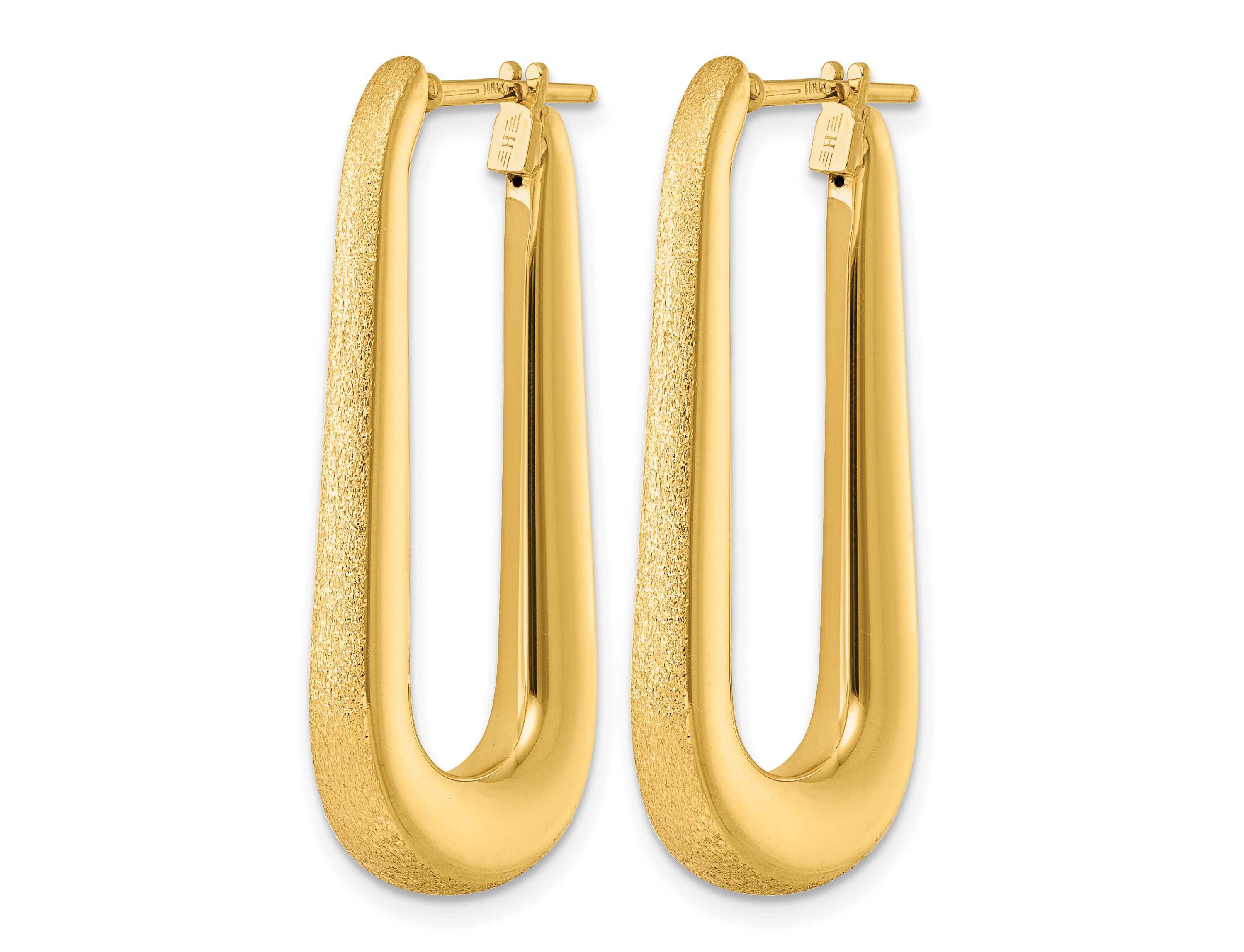 14K Yellow Gold Polished and Satin Tapered Oval Hoop Earrings