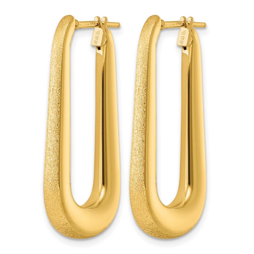 14K Yellow Gold Polished and Satin Tapered Oval Hoop Earrings