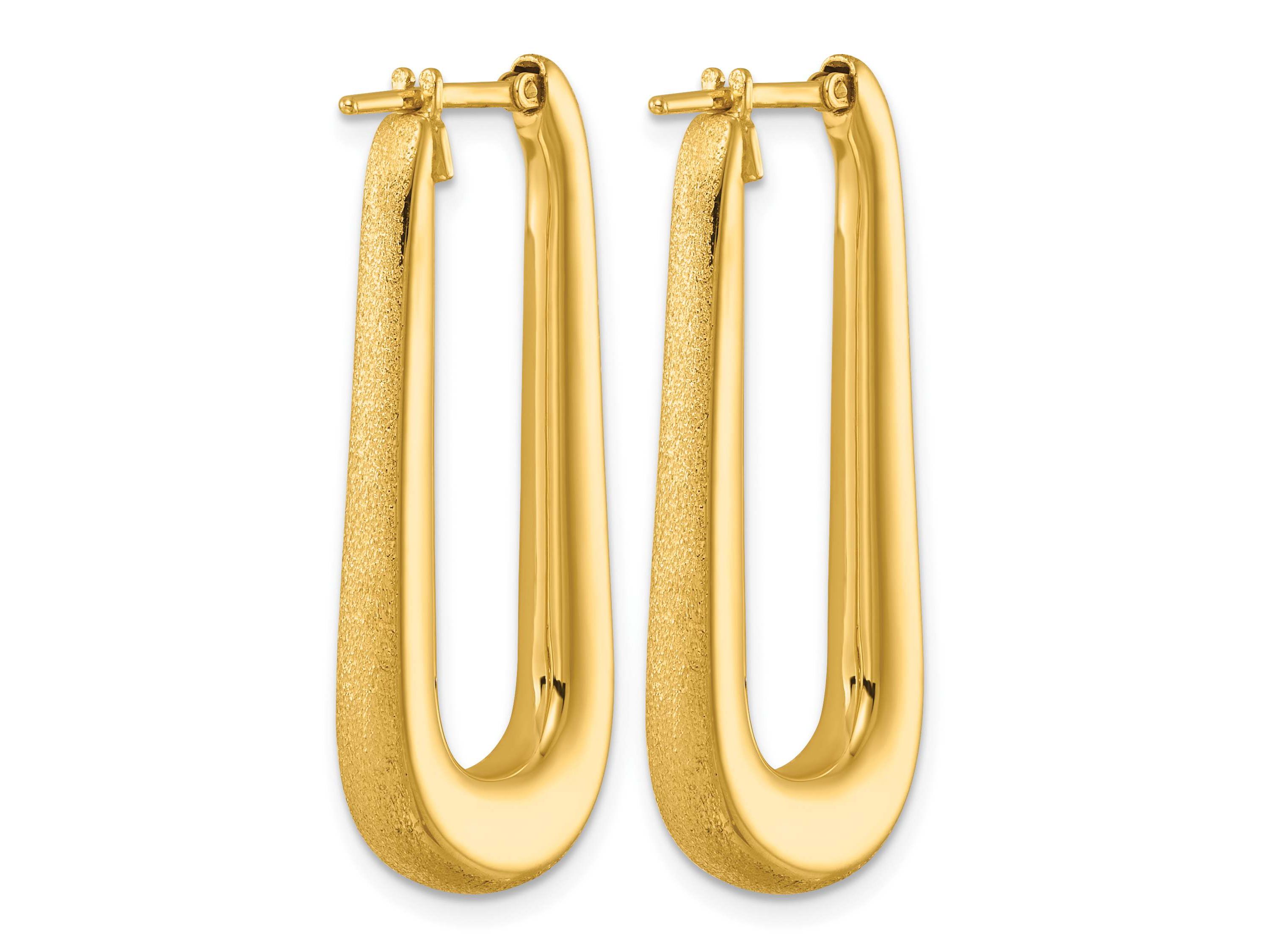 14K Yellow Gold Polished and Satin Tapered Oval Hoop Earrings