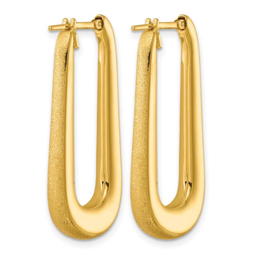 14K Yellow Gold Polished and Satin Tapered Oval Hoop Earrings