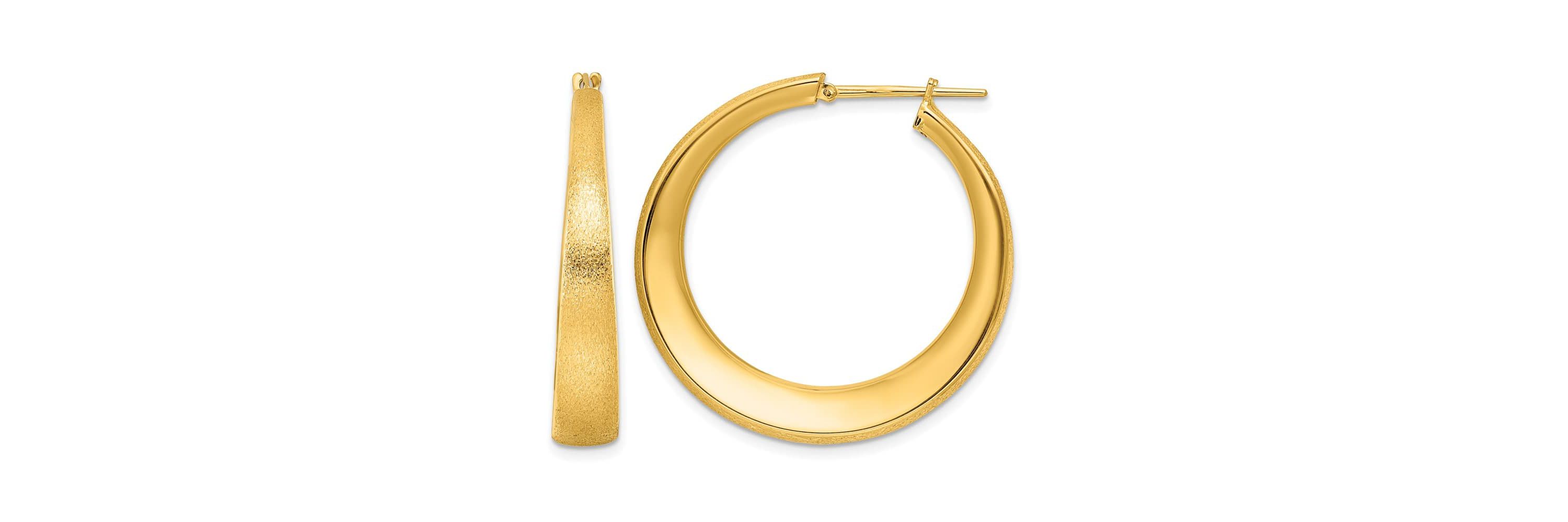 14K Yellow Gold Satin and Polished Graduated Endless Hoop Earrings