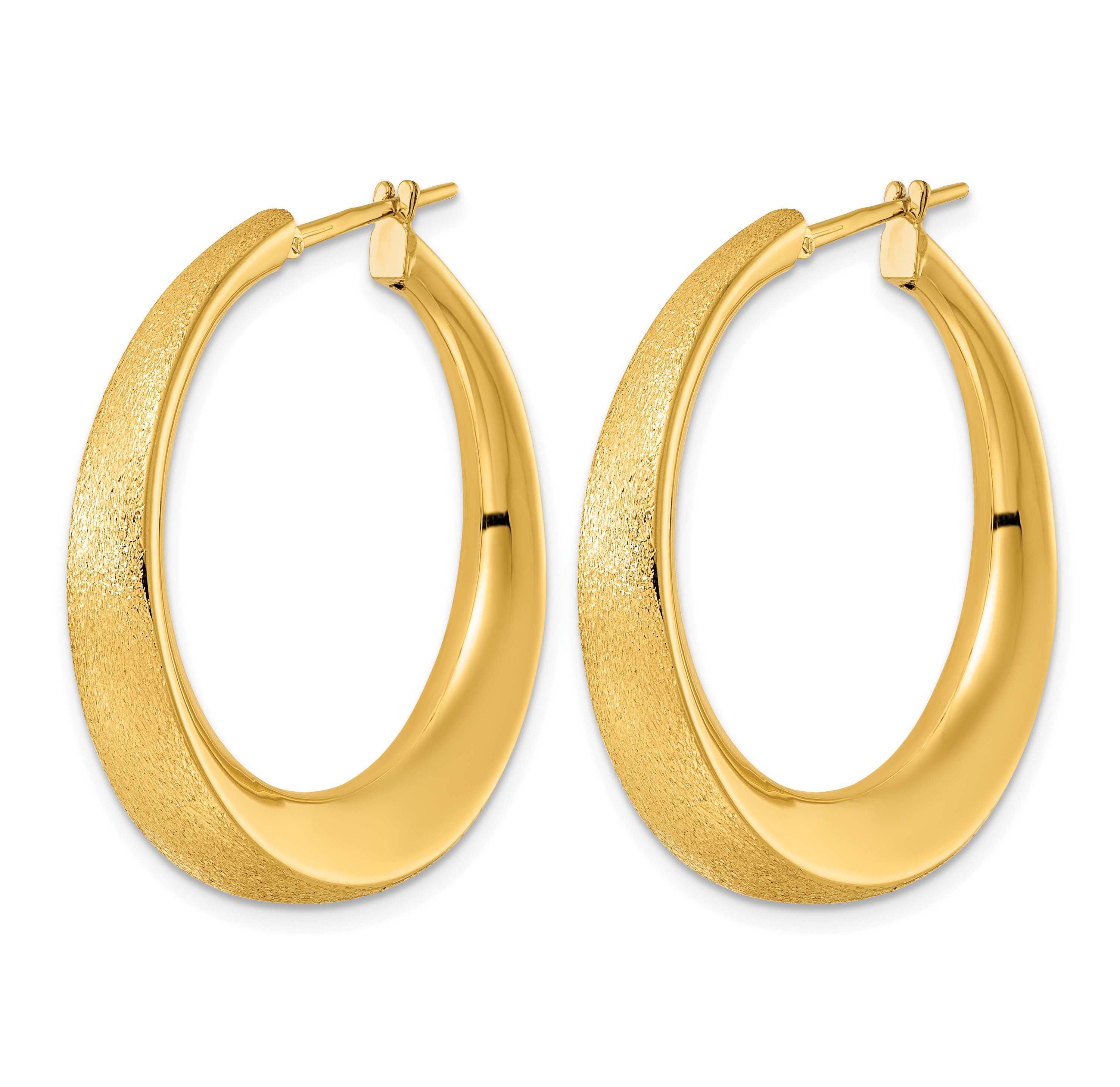 14K Yellow Gold Satin and Polished Graduated Endless Hoop Earrings