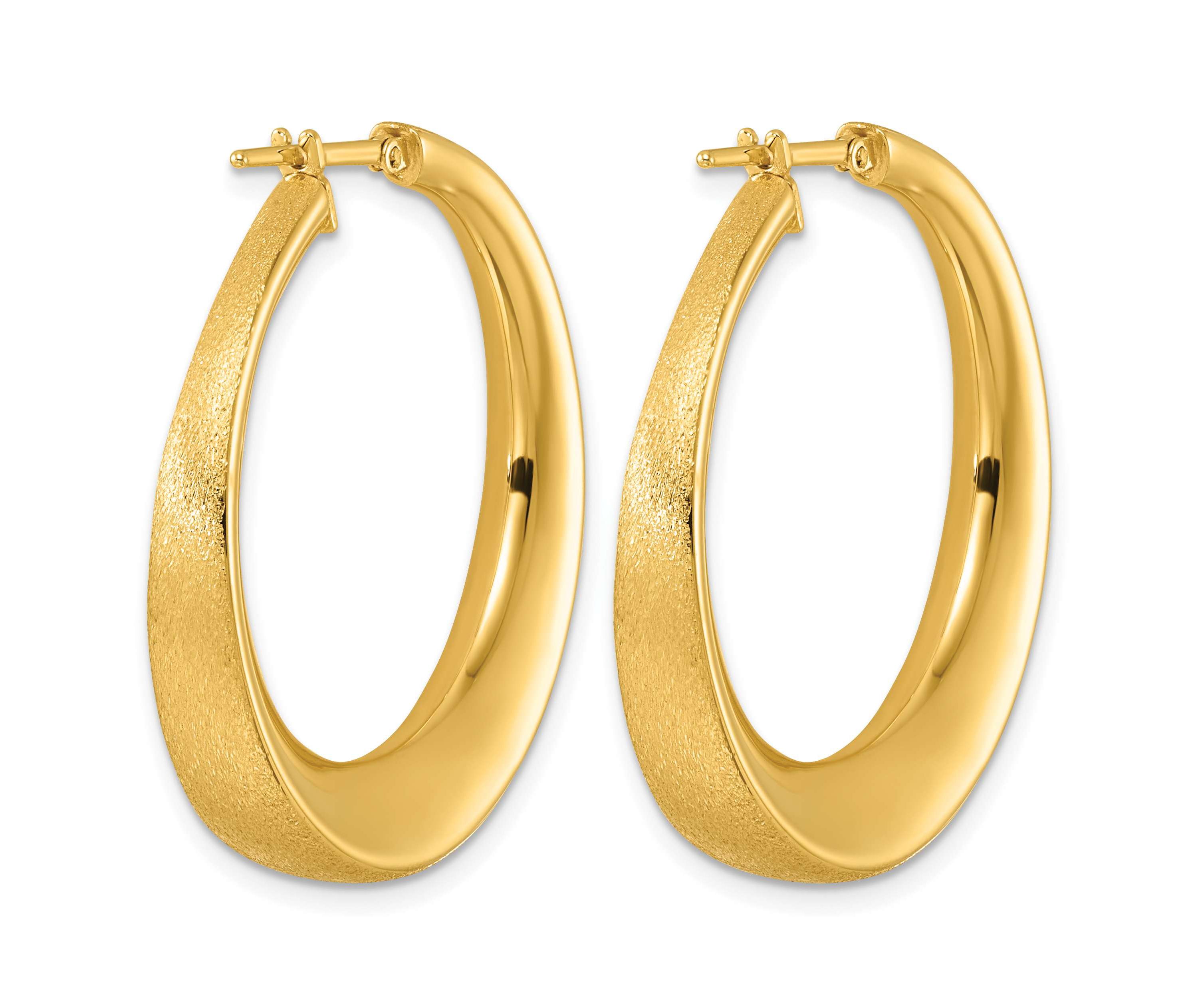 14K Yellow Gold Satin and Polished Graduated Endless Hoop Earrings