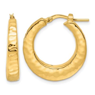 Belk & Co 14K Yellow Gold Polished Hammered Round Hoop Earrings