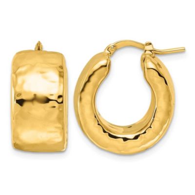 Belk & Co 14K Yellow Gold Polished Hammered 11mm Round Hoop Earrings