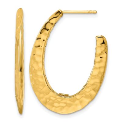 Belk & Co 14K Yellow Gold Polished Hammered Tapered Oval Post Hoop Earrings