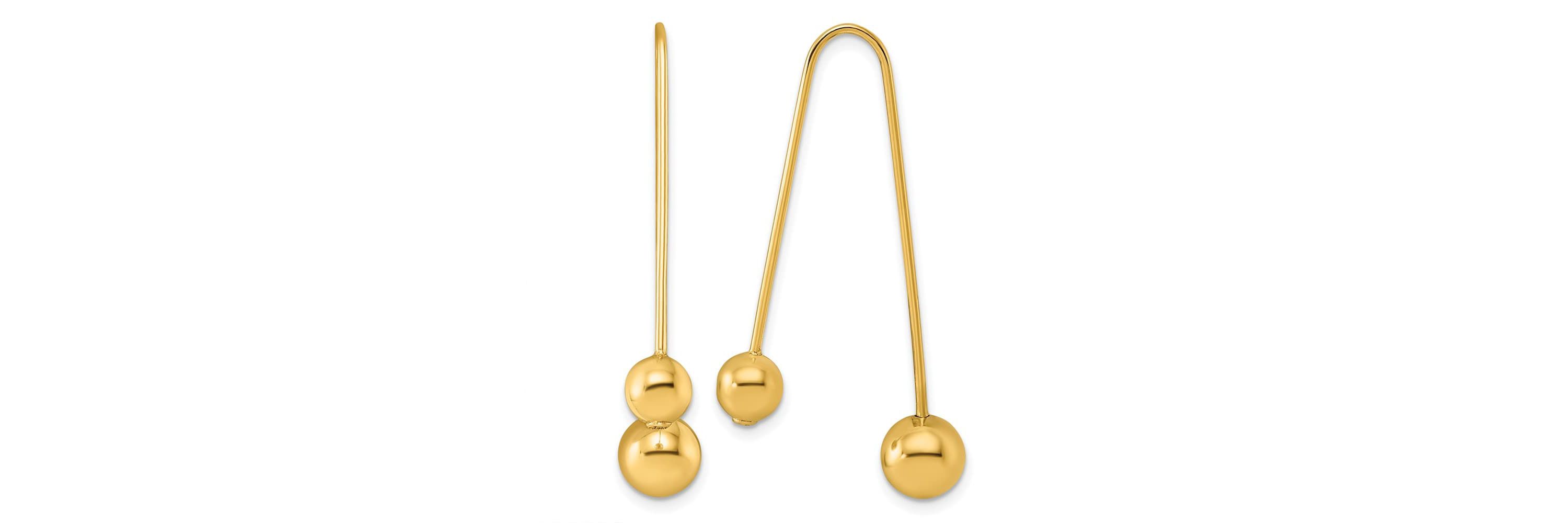 14K Yellow Gold Polished Ball Screwback Threader Earrings