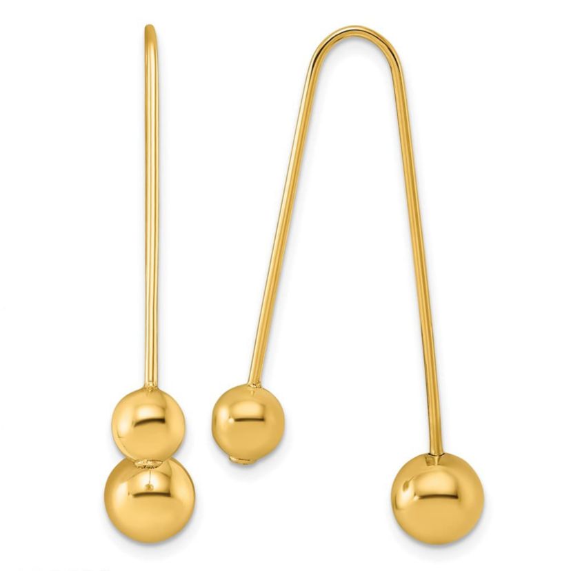 14K Yellow Gold Polished Ball Screwback Threader Earrings