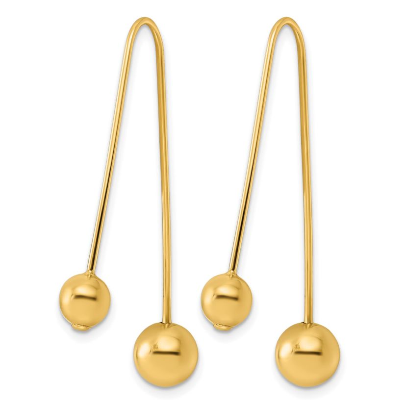 14K Yellow Gold Polished Ball Screwback Threader Earrings