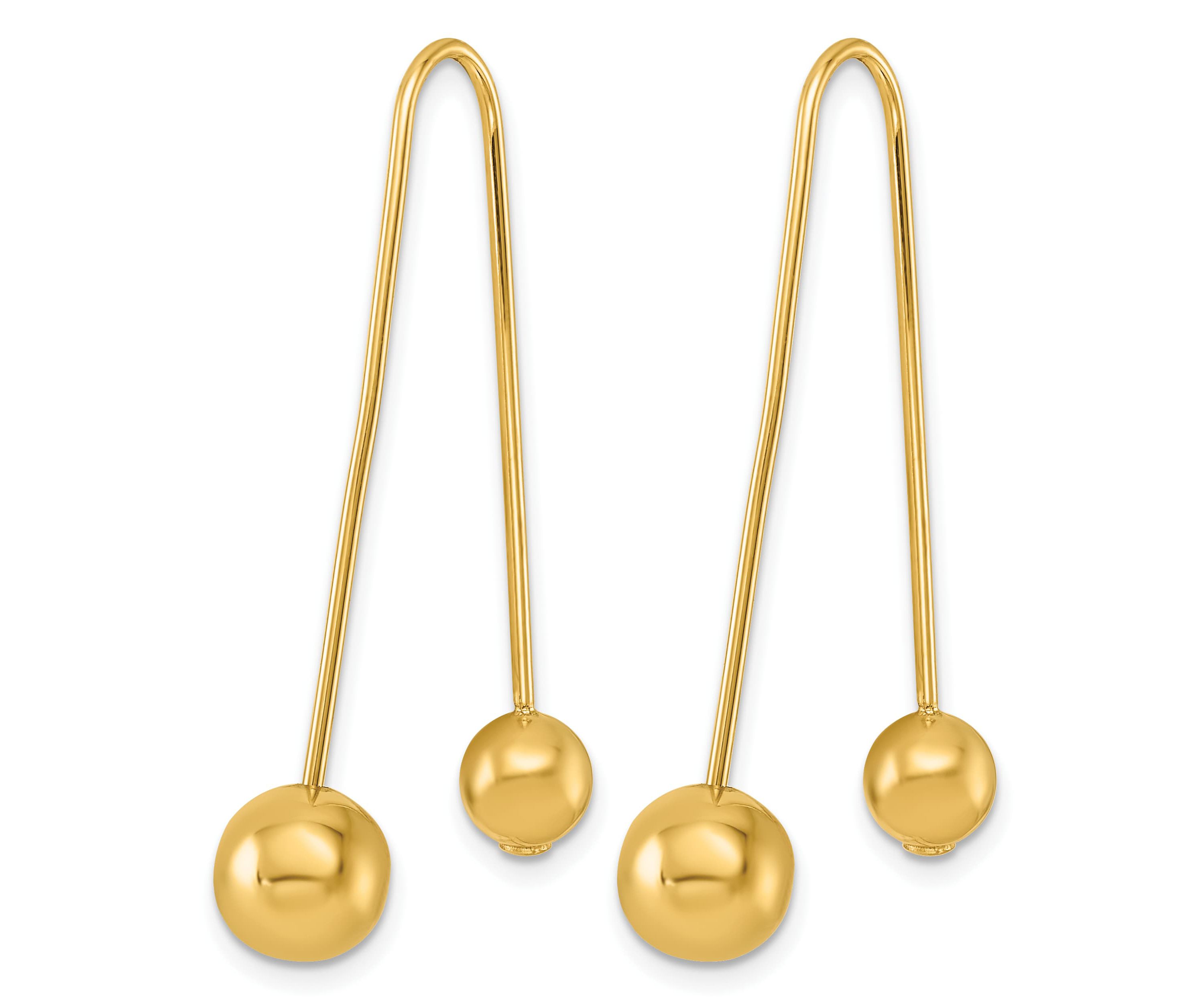 14K Yellow Gold Polished Ball Screwback Threader Earrings