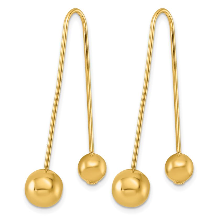 14K Yellow Gold Polished Ball Screwback Threader Earrings