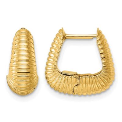 Belk & Co 14K Yellow Gold Polished and Textured Squared Graduated Hinged Hoop Earrings